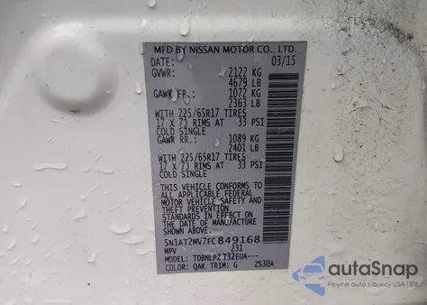 2015 Nissan Rogue S from USA, damaged, VIN 5N1AT2MV7FC849168